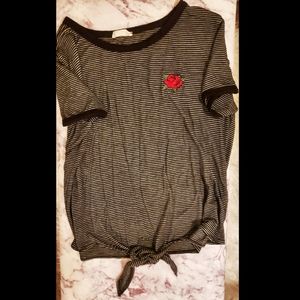 Crop Top with Rose/ Front Tie